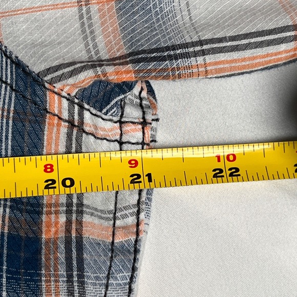 BKE Athletic Fit Mens L Plaid Pearl Snap Long Sleeve Blue Orange Buckle White - Picture 6 of 8